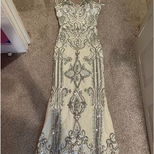 David’s Bridal White Prom Dress w/ Silver Detailing